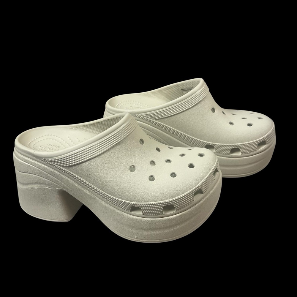 Crocs Siren Chunky Platform High Block Heel Clogs Bone White Slip On Womens 9
